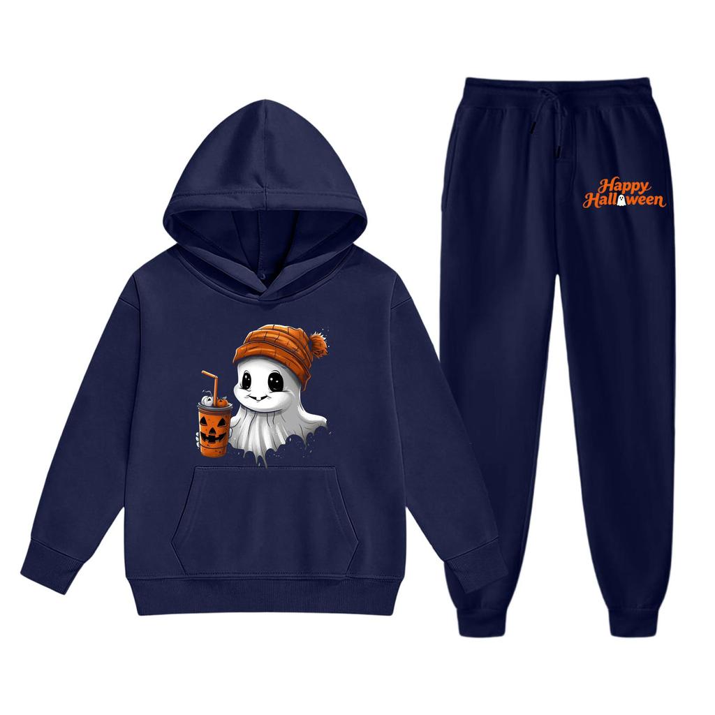 Kids Hoodie and Sweatpants Set Halloween Printed Outfit Lightweight Pullover Hooded Top and Elastic Waist Bottoms for Boys and Girls
