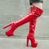 Stivali Alti Sexy Super Spessi in Vernice Rossa Overknee Elasticizzati Scarpe Piattaforma da Stripper Sopra il Ginocchio Taglia Grande 46 45