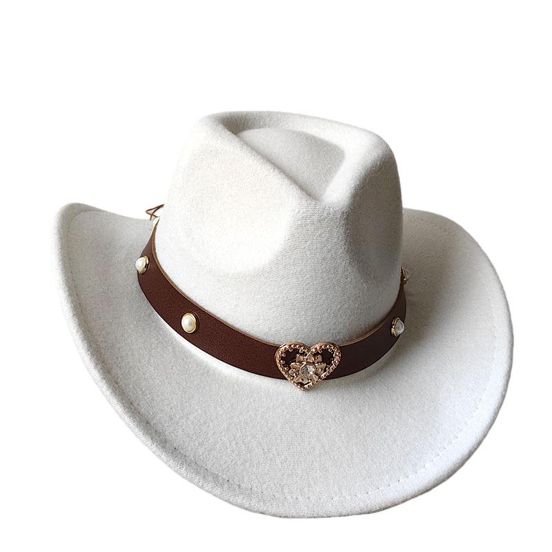 New European, American and Western cowboy hats, men's and women's fashion peach heart decorative felt top hats, sun protection visors