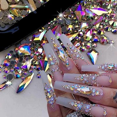 AB Plakani Stikla Nagu Art Rhinestones Dažādu Formu Jaukta Dimanta Dārgakmeņi Zili Violeti Kristāla Akmeņi DIY Nagu Dekorēšanai