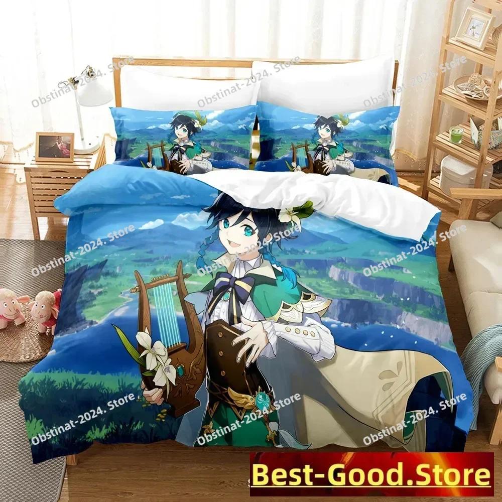Genshin Impact Bedding Set Purple Keqing Printed Bed Set With Pillowcase Duvet Cover Soft Single Double Queen Super King Size