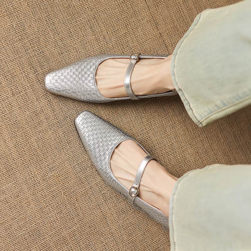 

Krazing Pot Microfiber Square Toe Thick Med Heels Spring Summer Shoes Big Size 43 Metal Buckle Women Weaving Style Pumps 33 срібний