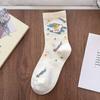 Female Summer Thin Cartoon Illustration Dog Star White Medium Tube Cotton Socks