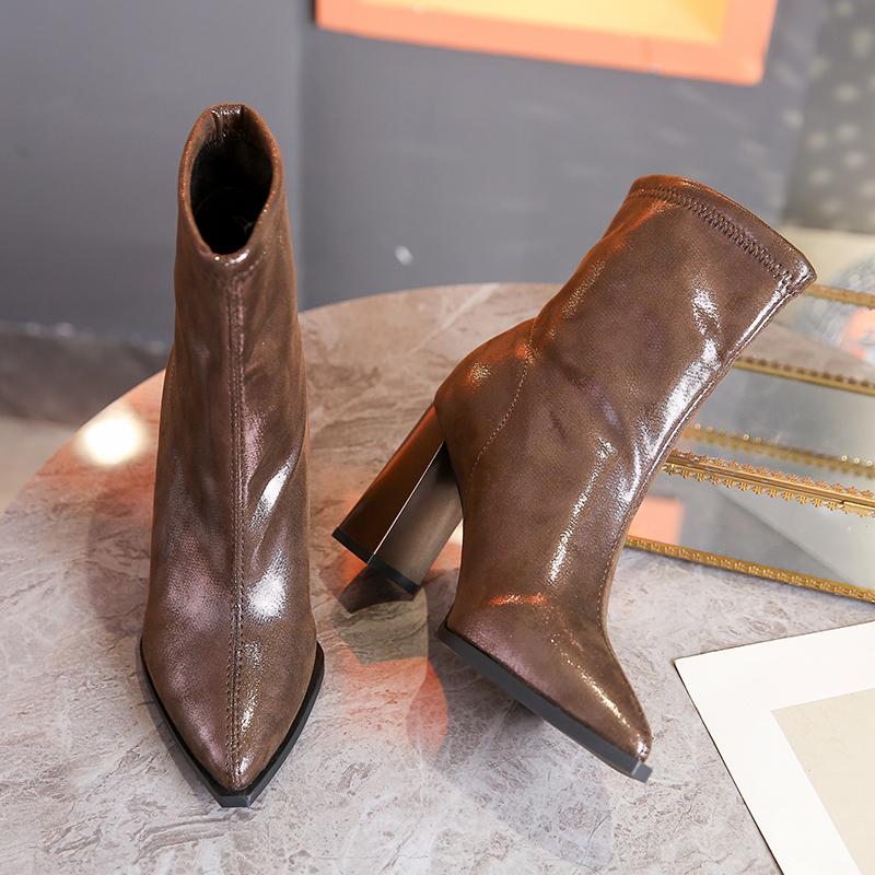 

Новые осенне-зимние женские сапоги с острым носком, мягкие кожаные туфли, туфли-лодочки на квадратном каблуке, короткие женские сапоги 35