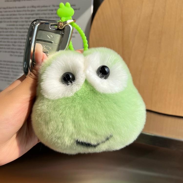[Niedlicher kleiner Frosch] Echter Rexkaninchenhaar Auto Schlüsselanhänger Anhänger ins Pompon Buchtaschenanhänger Geschenk