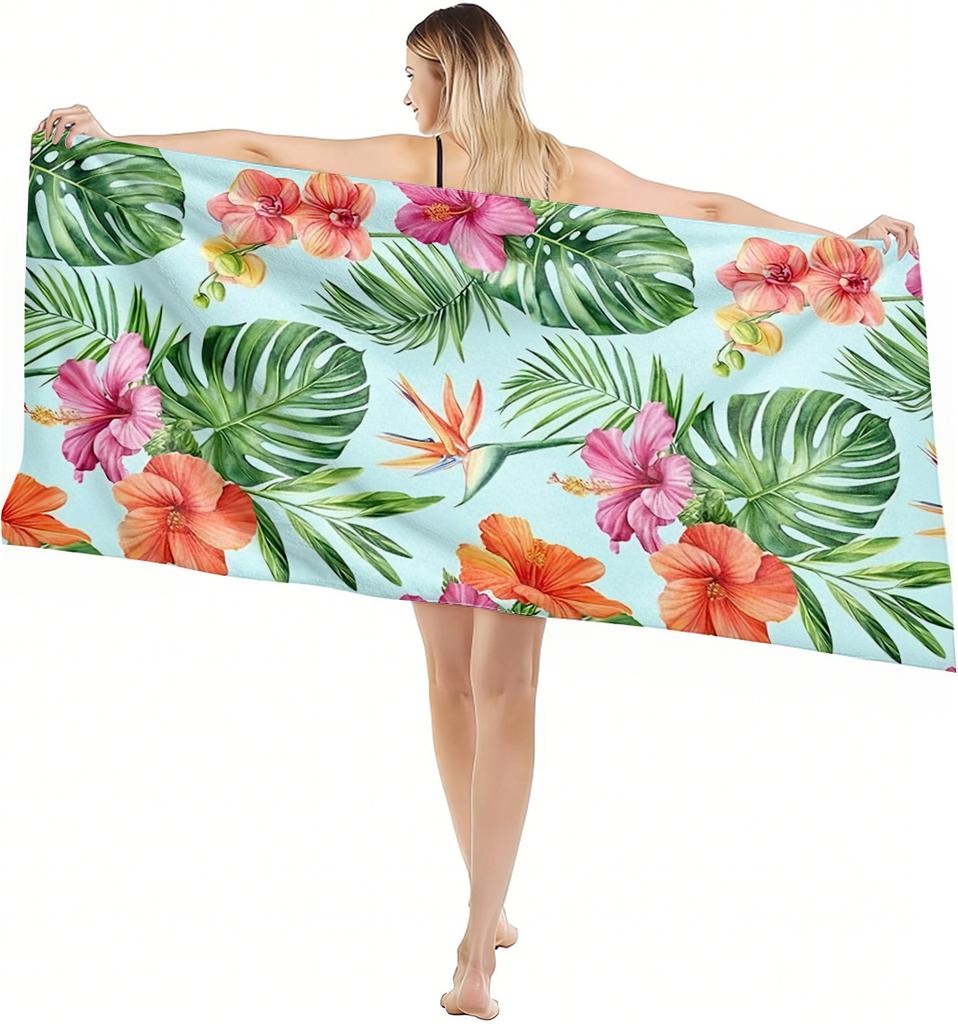 1 Stück Handtuch Tropischer Stil Flamingo Blatt Muster für Geschenke Schnelltrocknendes Strandhandtuch Für Yoga Tourismus Strand GYM Camping Schwimmen