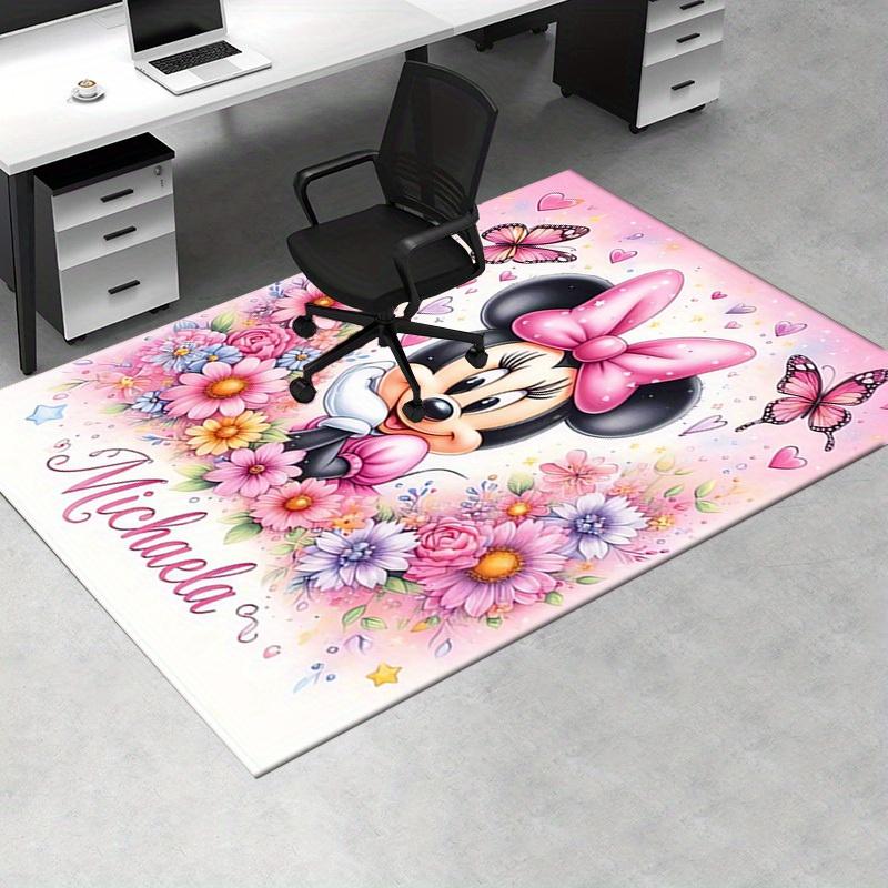 1pcOffice Carpet, Desk Mat, Gift for Home Decor, Cute Minnie Mouse Floral Design, Pink Hearts and Butterflies, Soft and Comfortable Rug