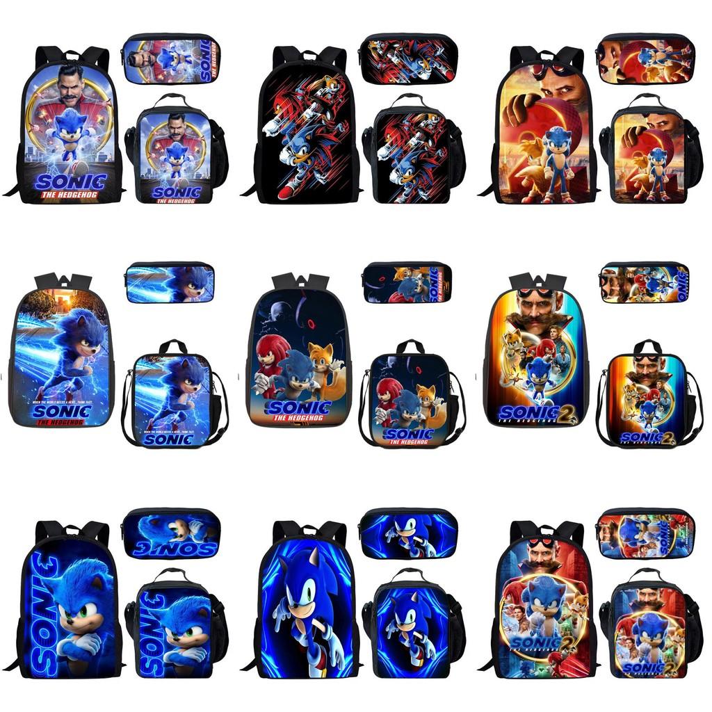 Conjunto de Mochila de Desenho Animado Sonic The Hedgehog Com Tecido Oxford Respirável Para Crianças Escola Viagem