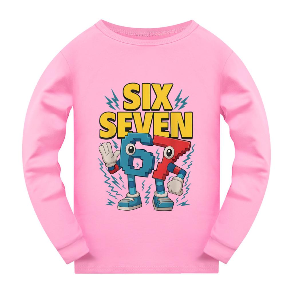 

5260 Kids Boys Girls Steal a Brainrot 67 Six Seven Print Long Sleeves T-Shirt 170cm рожевий