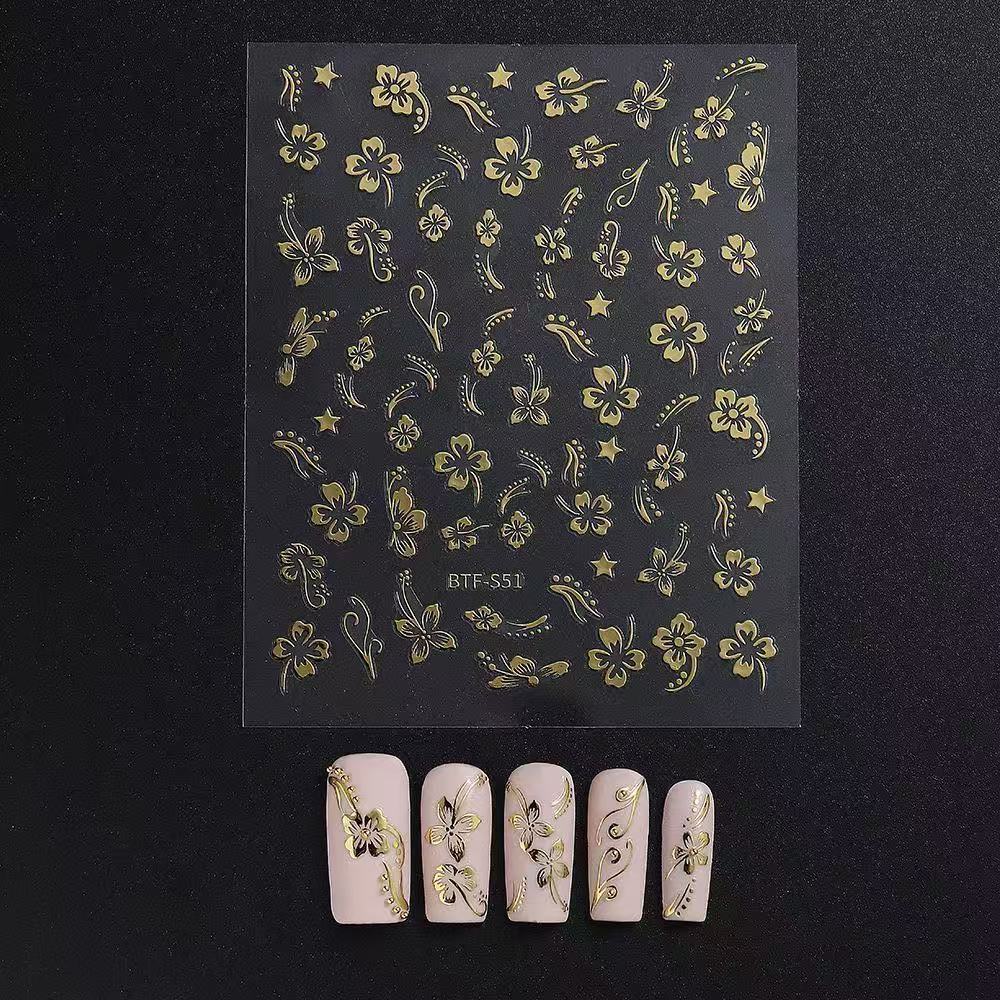 1 Sheet Self-Adhesive Bronzing Floral Nail Art Stickers Decals for Women Nail Art Supplies Nail Stickers for Nail Art Decor