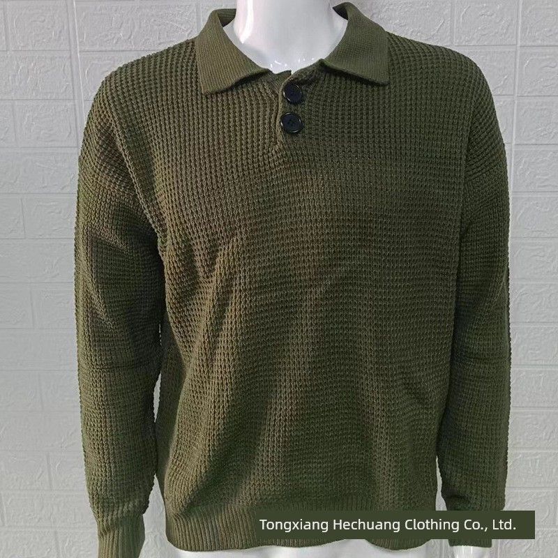 

Мужской модный городской приталенный вязаный свитер 2025 Army Green L