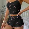 Conjunto de Pijama de Verano para Mujer, Top Halter con Jacquard y Estampado, Pantalones Cortos con Cintura Elástica, Ropa de Casa Acogedora
