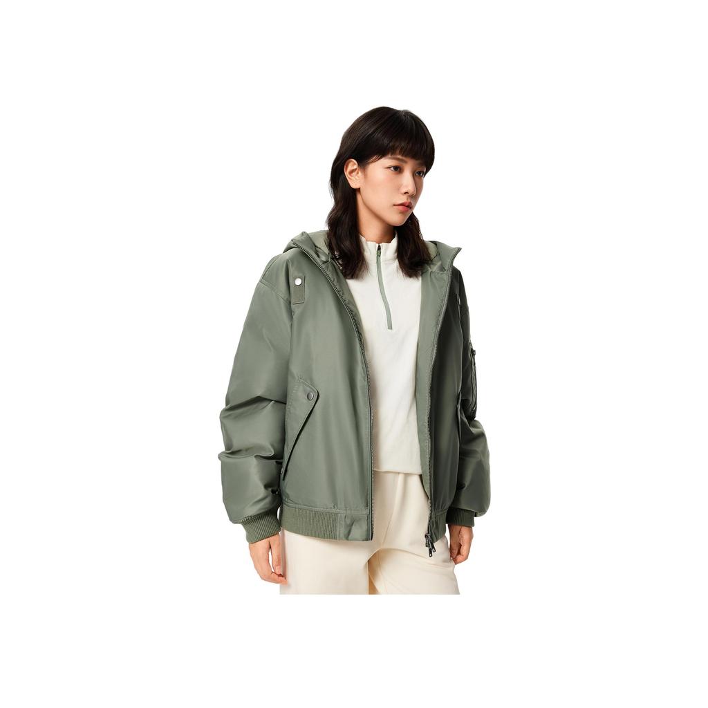 LI-NING Unisex 2025 Winter Flight Hooded Warm Short Cotton Jacket Spiral Smoke Green AJMV397-2