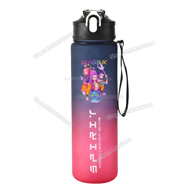 800ML Kpop Lovci Démonů Dětská Láhev na Vodu Mira Zoey Rumi Dívka Sportovní Plastový Hrneček se Slámkou Cestovní Fitness Nepropustná Láhev na Pití