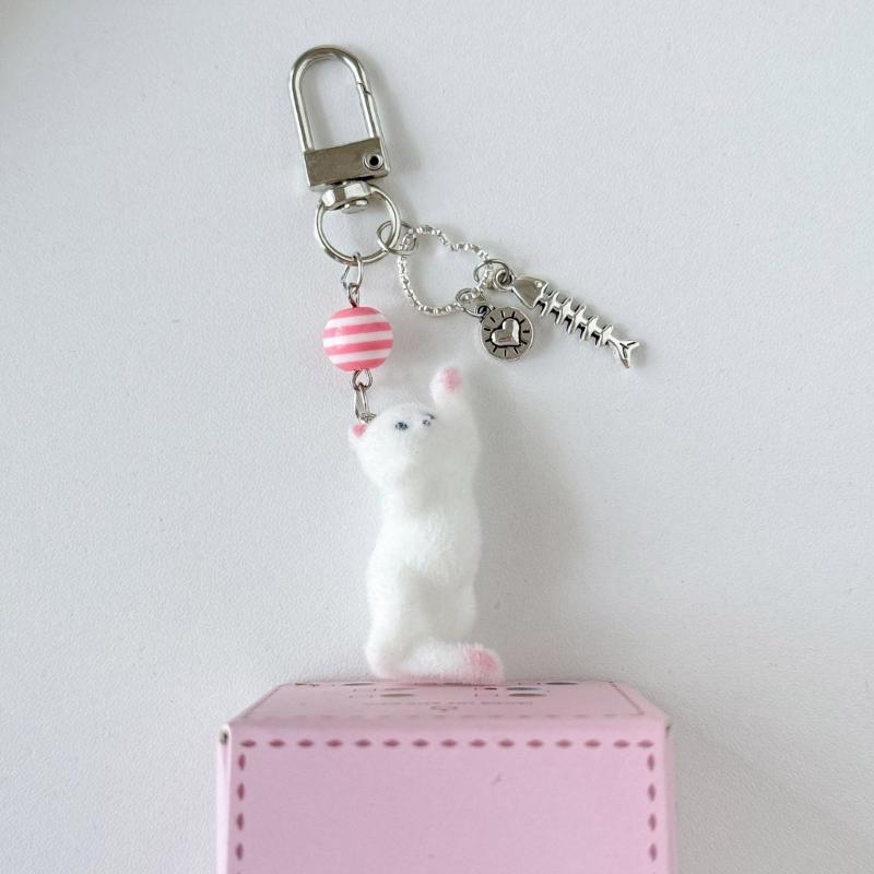 Lovely Cats Flock Design Soft Resin Keychain Phone Charm for Keys Stylish Sturdy Accessory