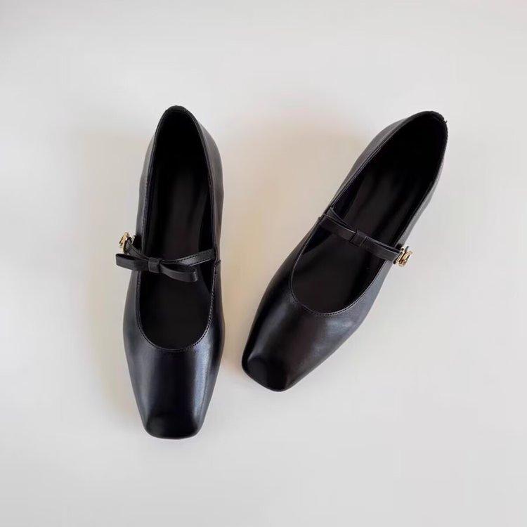 

Soft leather version~ flat-bottomed French square head Mary Jane shoes girl 2025 spring new versatile fairy style pink shoes 35