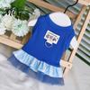 Layered Pet Clothing Sleeveless Ribbed Dress, Ultramarine Blue Cute Dog Striped Skirt Lightweight Dress Girl Doggie Clothes for Small Medium