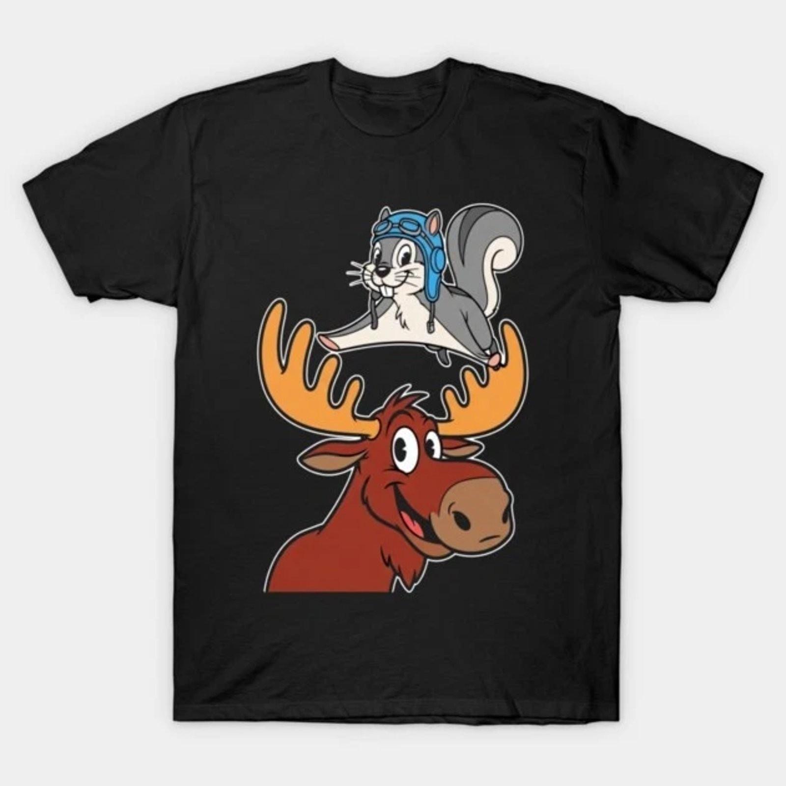 Retro Moose Head Flying Squirrel Graphic Tee Mens Unisex Cotton T-Shirt S разноцветный