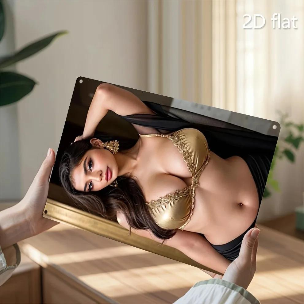 Hisun Tin Sign HD Metal Tin Sign Sexy Golden Bikini Woman Portrait Wall Art Vintage Retro Metal Plaque for Bar Club Decor