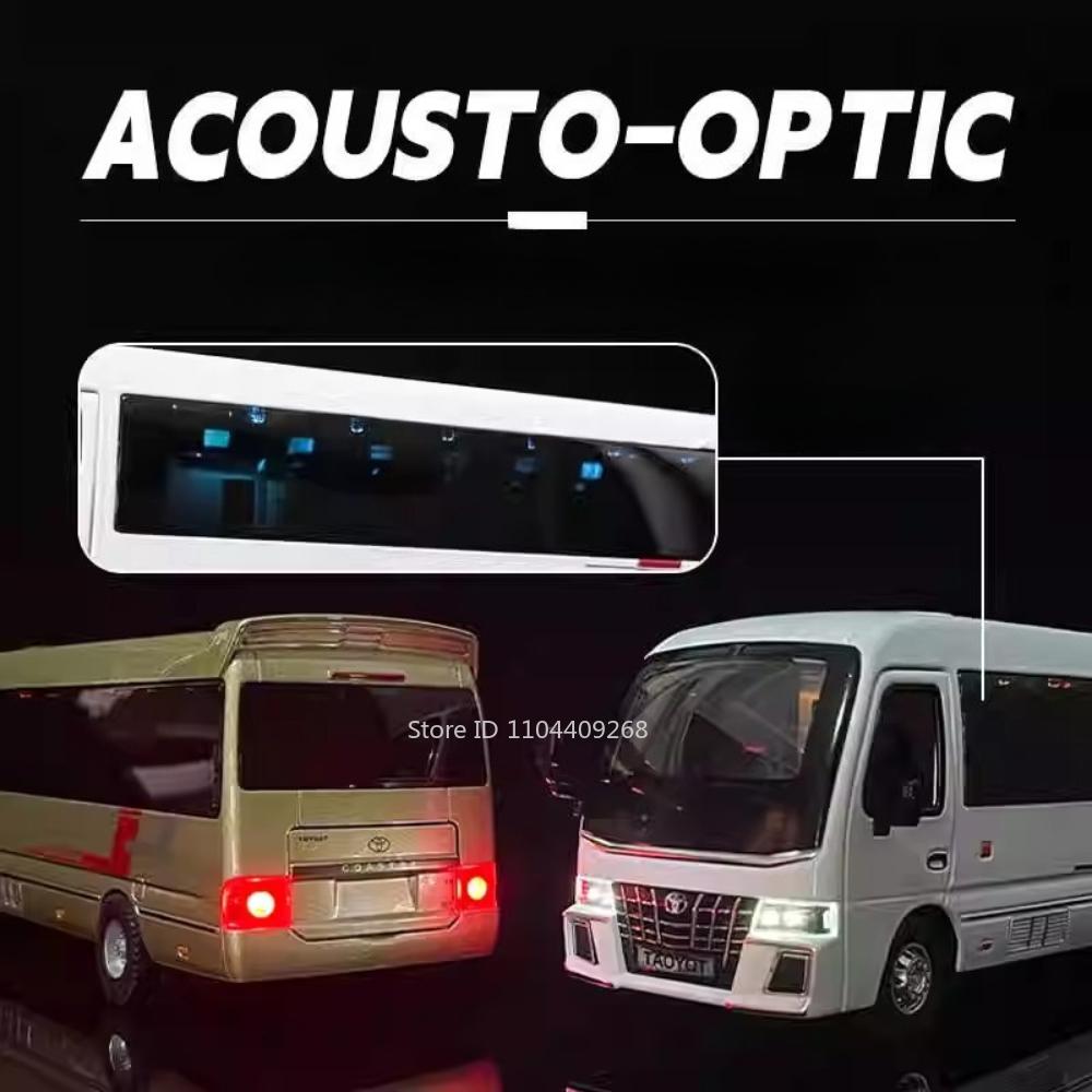 1:32 Scale Coaster Business Bus Model Toy Car Diecast Metal Sound Light Pull Back Police Vehicle Models Toys Gifts for Boys