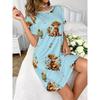 Rochie-pijama cu imprimeu dungat colorat, cu mânecă scurtă, stil de vară