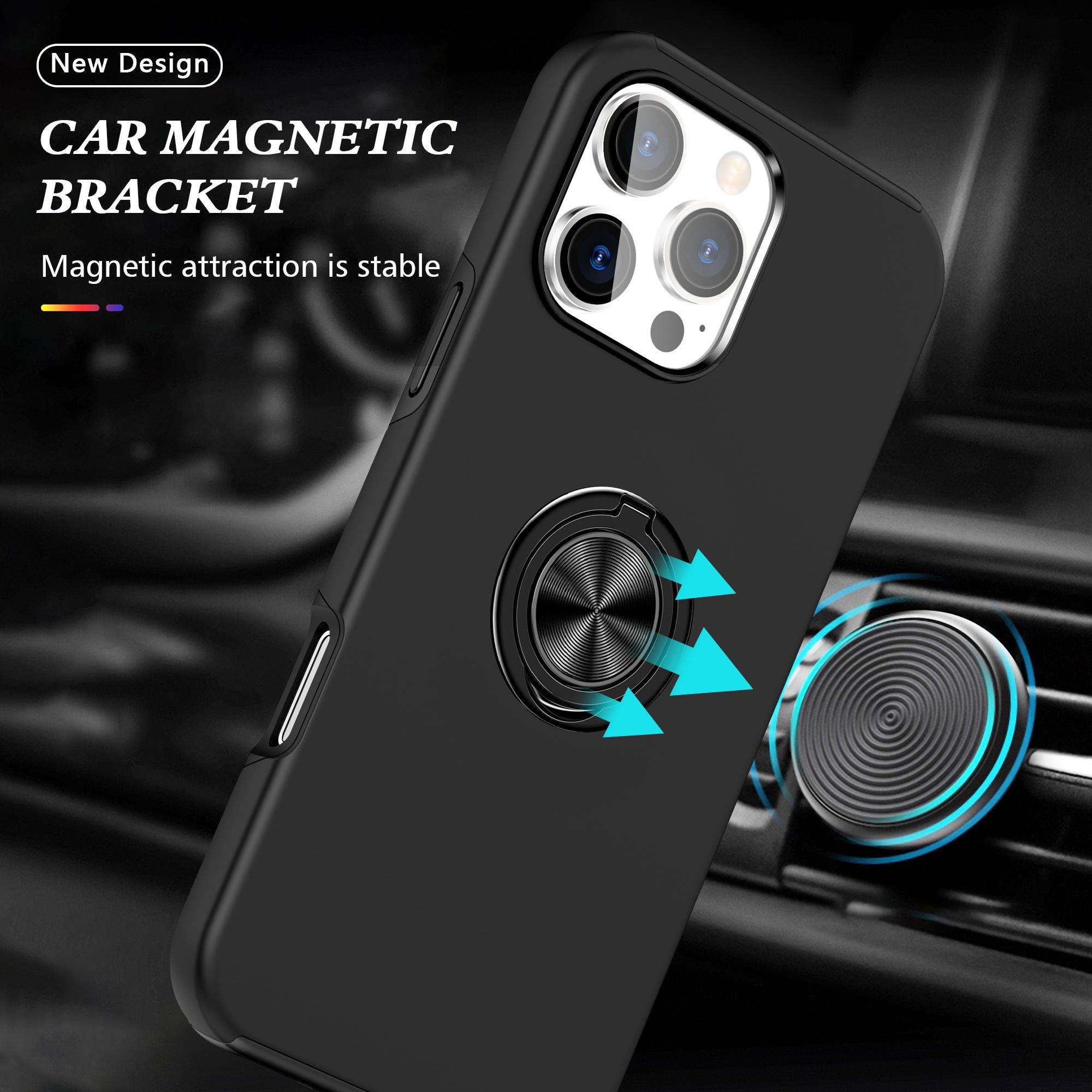 

For iPhone 16 Pro Max Case with Ring Holder PC+TPU Anti-Scratch Phone Cover Black