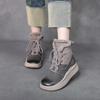 Johnature Genuine Leather Thick Soled Autumn Winter Plush Warm Cotton Boots Round Toe Versatile Retro Short Boots