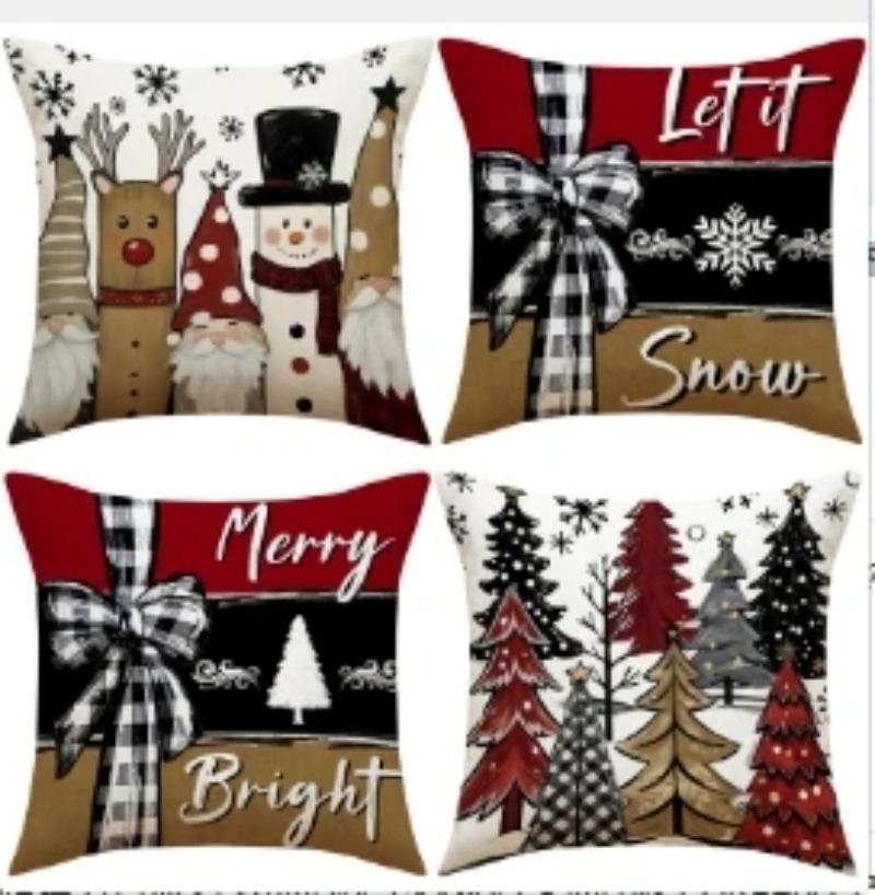 45x45cm Christmas Pillow Covers Set of 4,Winter Decorative Pillow Case, Merry Christmas Tree Cushion for Home Sofa Xmas Decor