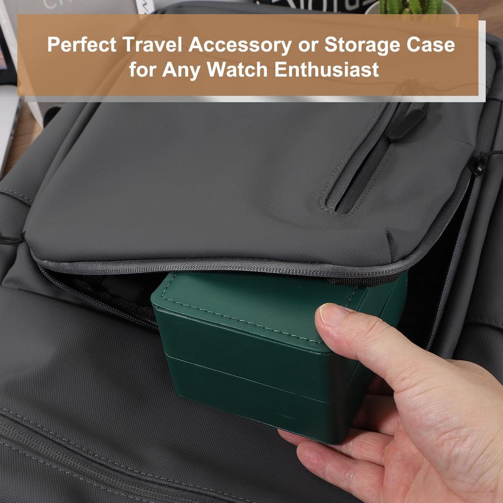 Uxcell Watch Travel Case, PU Leather, 1-Slot Watch Holder, Storage Box, Portable Watch Case, Men's & Women's Gift, Birthday, Anniversary, Green