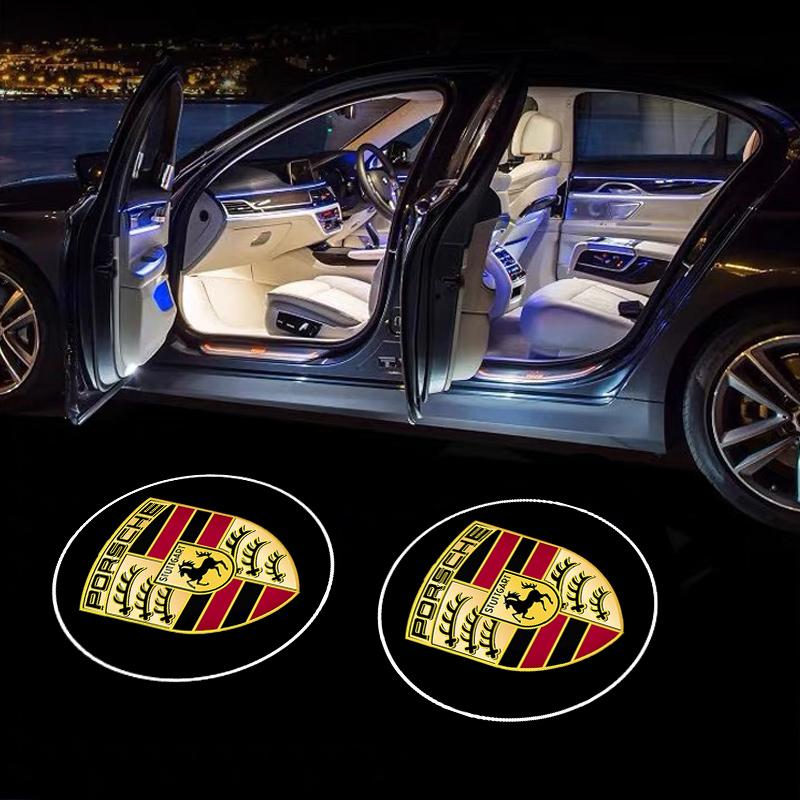 AEDTB1 Fashion For Porsche Cayenne Panamera Macan 911 718 Cayman 918 Car Door Welcome Light Logo Projection Lights Auto Accessories