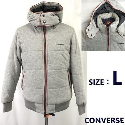 Padded Jacket Men L Gray Removable Hood Coat jumper(USED)