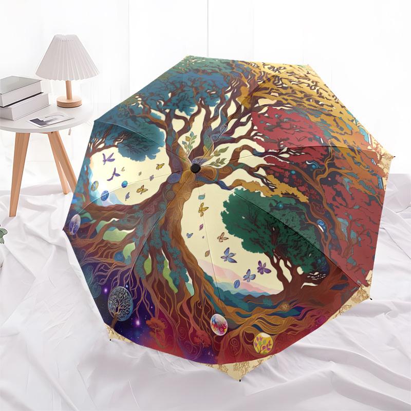 1pc Colorful Tree of Life Yin Yang Umbrella with Plastic Handle,Suitable for All Seasons Home Travel Outdoor UmbrellaDD273