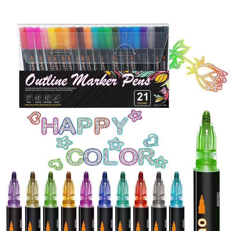 Black Double-Line Quick-Dry Non-Bleeding Fluorescent Art Marker for Students
