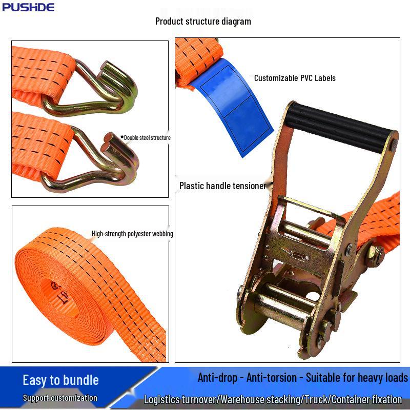 1.5" High-Strength Polyester Tie-Down Strap with Double Hook Ratchet for Cargo Securing