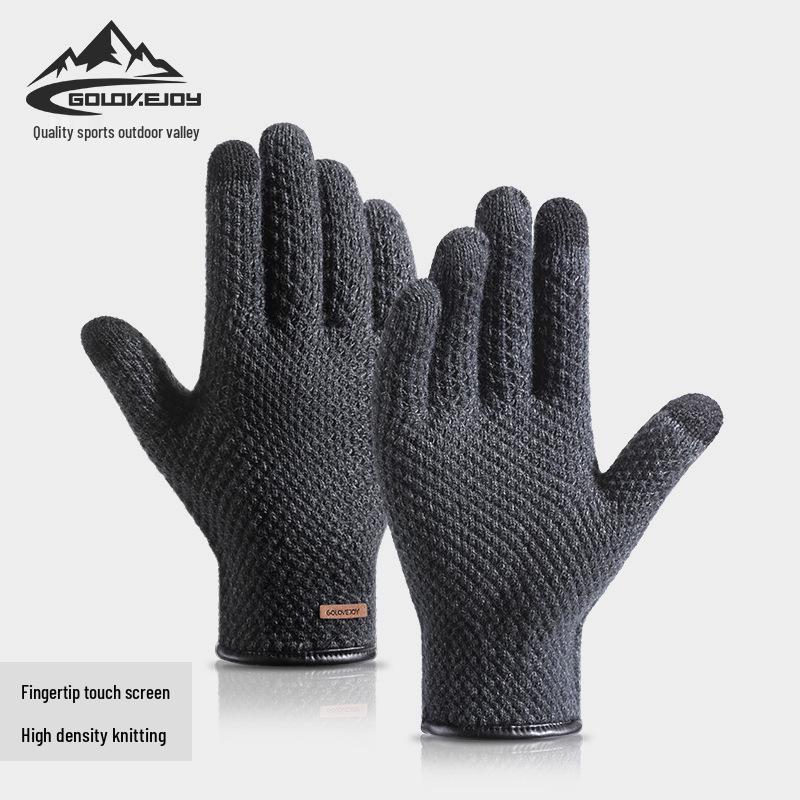 Men's Winter Touchscreen Windproof Knitted Gloves with Leather Wristband - DZ135