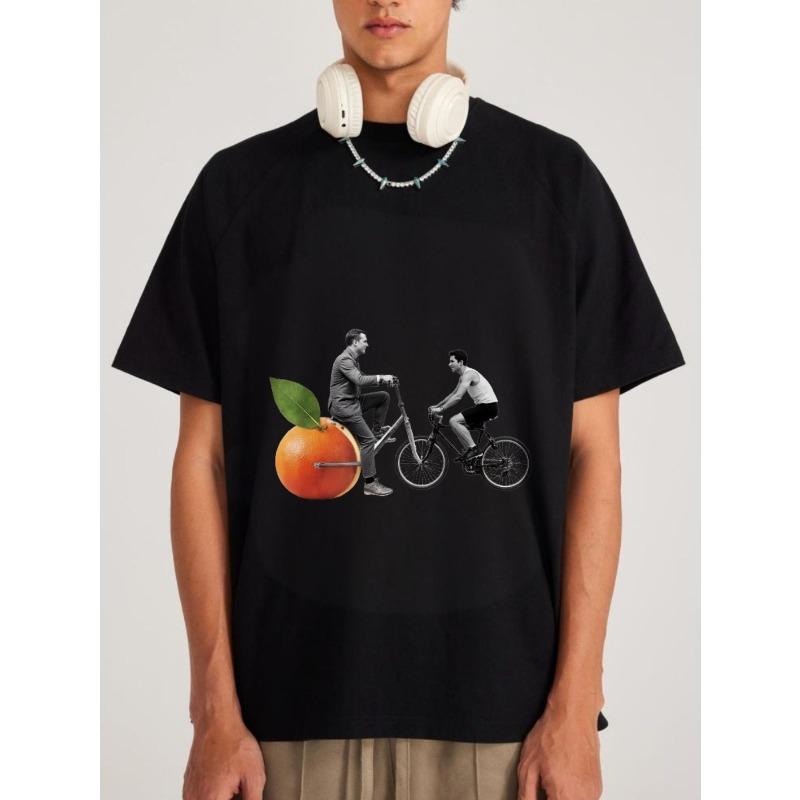 Pánské tričko s kulatým výstřihem bílé oranžové kolo cyklistika grafický potisk ležérní oblečení streetwear módní top pro každodenní nošení a outdoorové aktivity