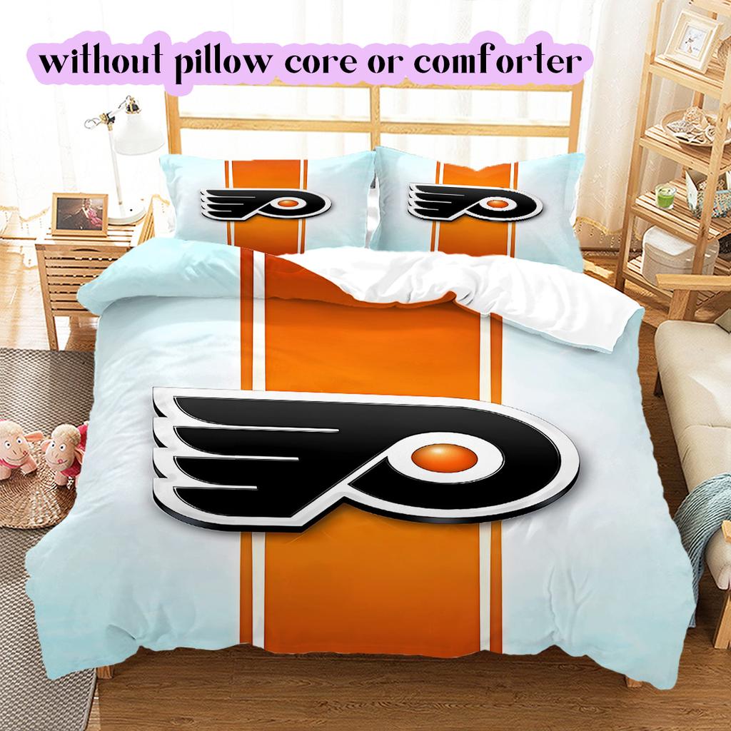 Ice Hockey Logo Pattern Bedding Quilt Set Quilt Cover Pillowcase Home Decoration Birthday Gift (1*duvet cover+ 2*pillowcase, without core)