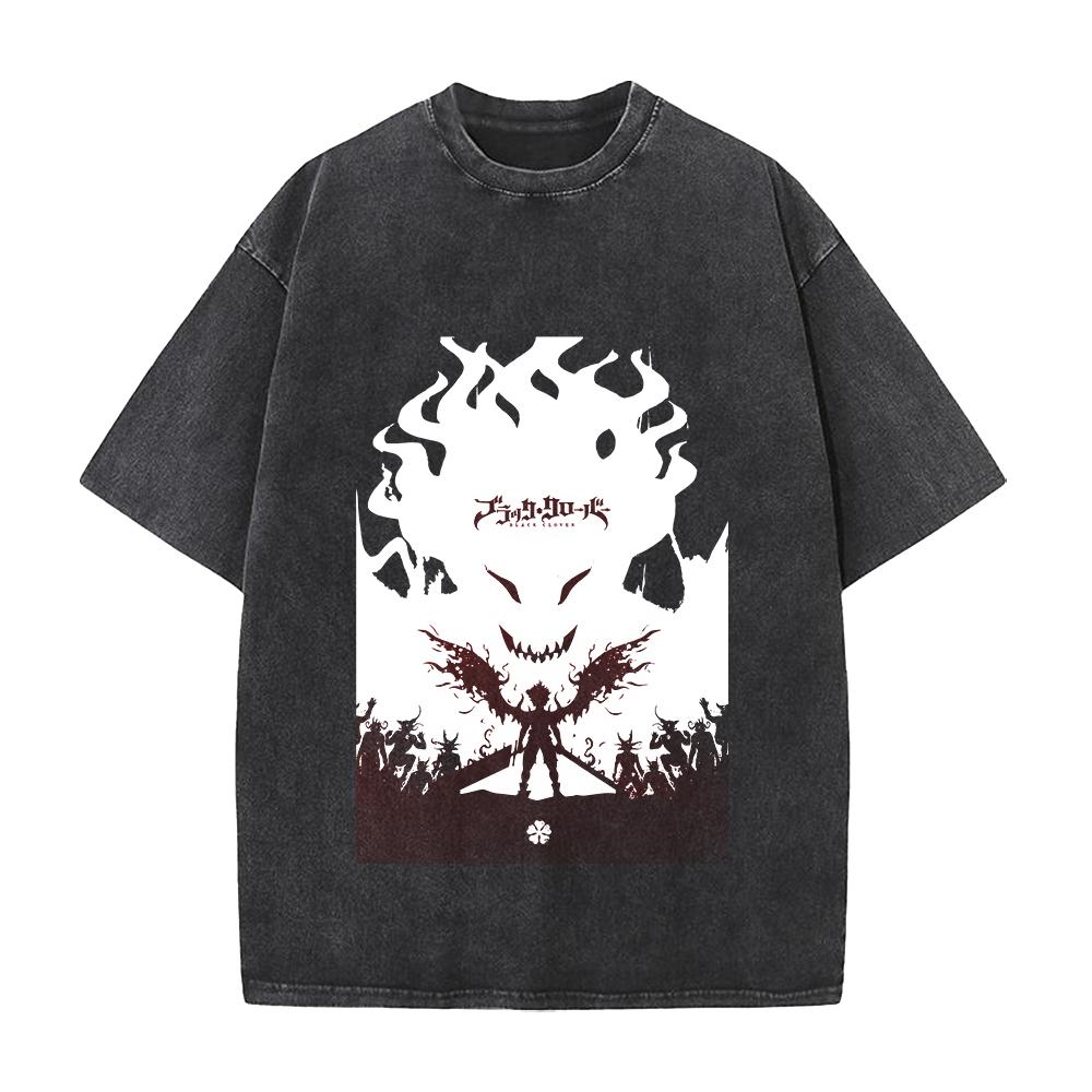 Anime Black Clover Asta Printed Tee Men Women Washed Cotton T-shirts Short Sleeve Vintage T Shirt Harajuku Male Oversized Tshirt