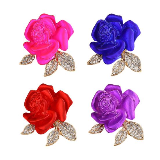 Brooch Pin 3D Rose Flower Shape Sparkling Rhinestones Inlaid Decorative Brooch Sweaters Collars Hats Bags Coats Scarves Accessory
