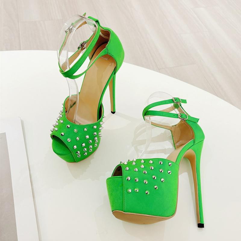 Fashion Liyke 2025 New Green High Heels Sandals Women Sexy Peep Toe Platform Pumps Fashion Rivet Decoration Ladies Party Banquet Shoes