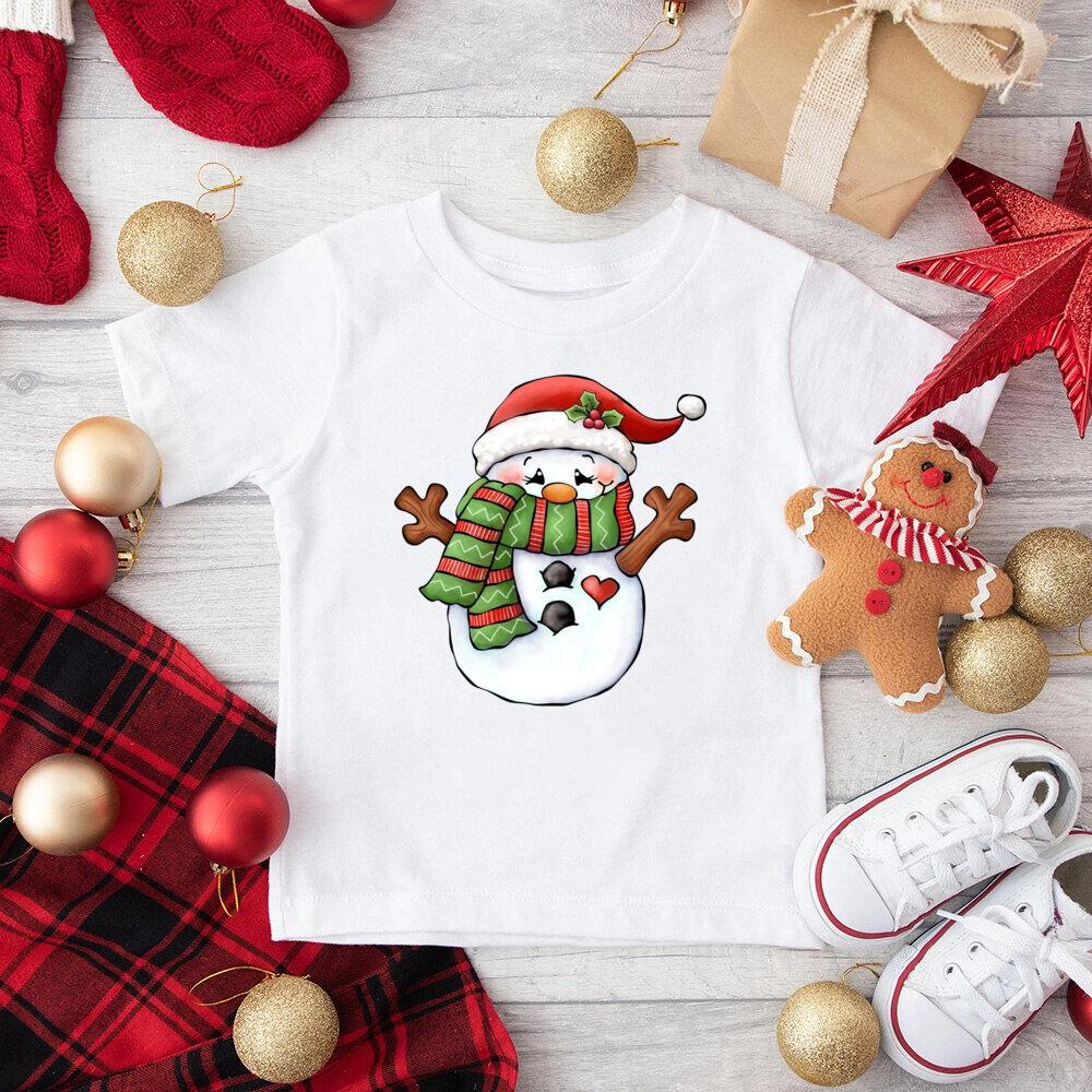 Juletrøyer for barn Hjort Snømann med T-skjorte Bomullstopper Gutter Jenter Julefestantrekk Barn Ferie T-skjorte
