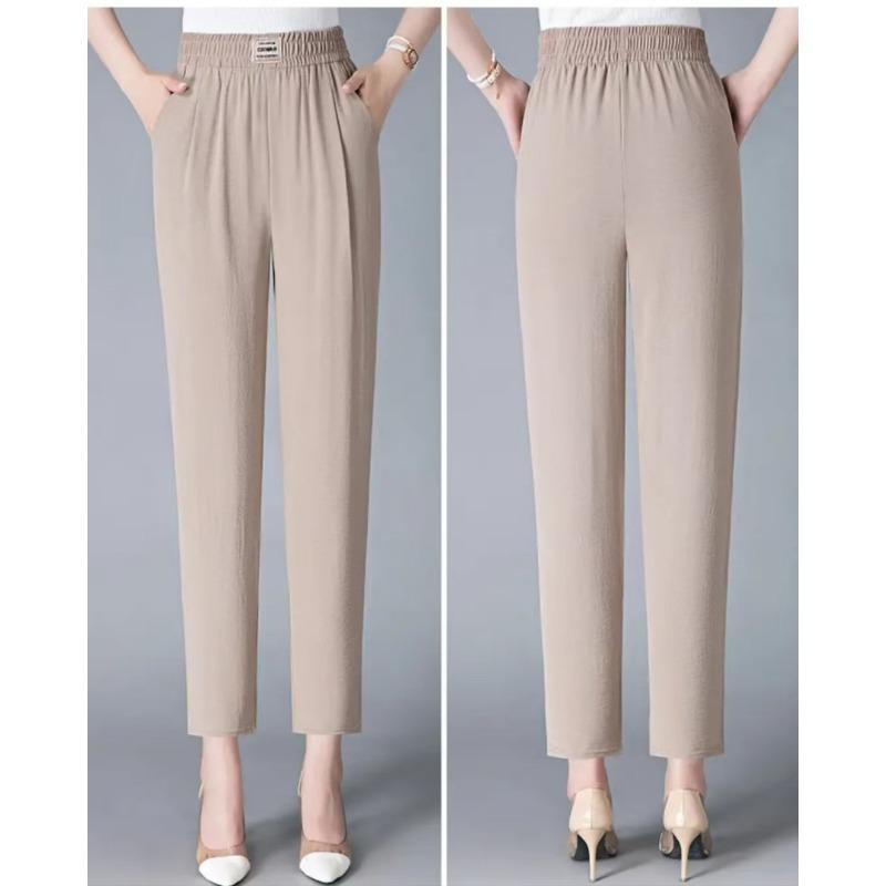 

Летние прохладные брюки из ледяного шелка, свободные, тонкие, повседневные, универсальные, с высокой посадкой, тонкие, ленивые, драпирующиеся брюки 5XL хаки