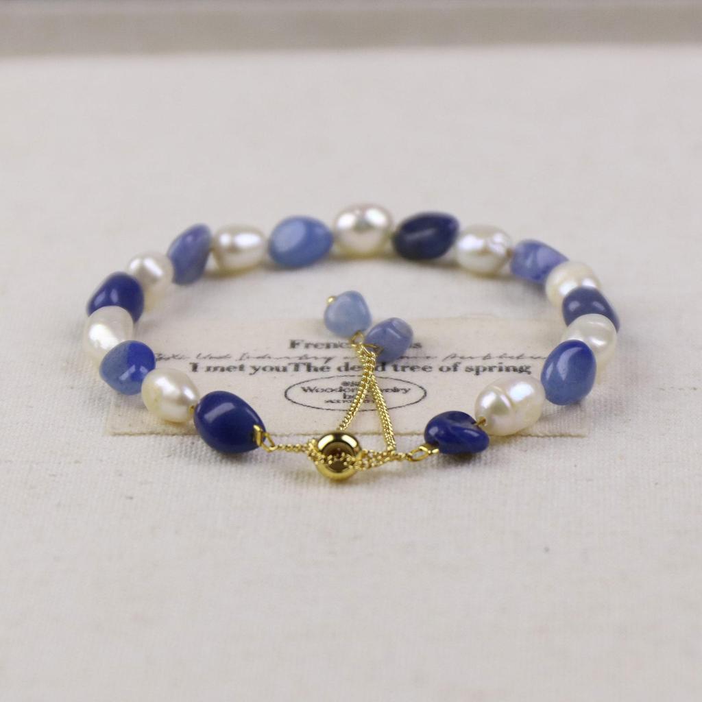 2025 Niebieska Awenjurytowa Bransoletka z Perłami Słodkowodnymi dla Kobiet