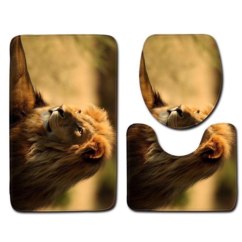 3D Lion Bathroom Toilet Three-Piece Floor Mat Door Mat Bathroom Carpet