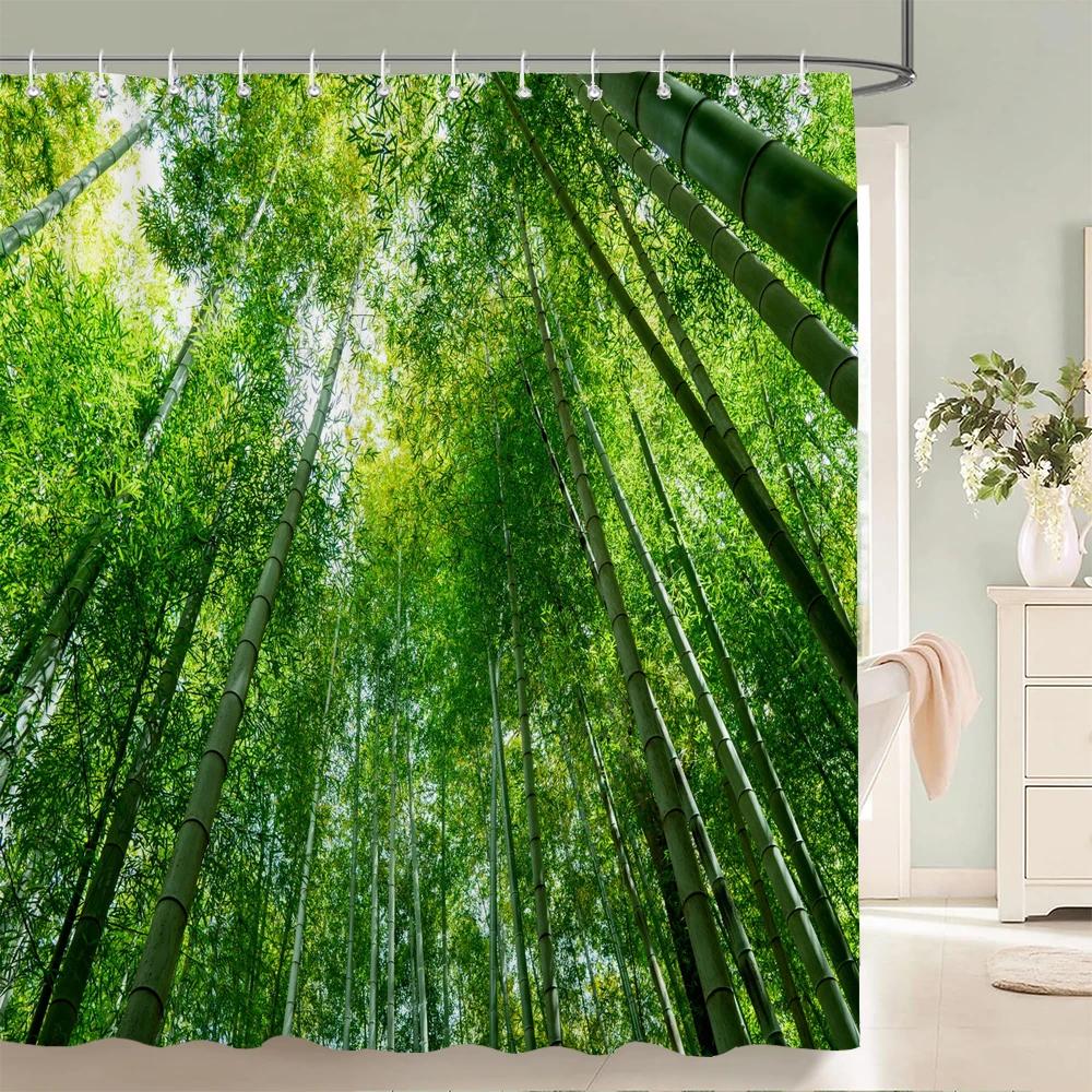 3D Green Bamboo Forest Bamboo Printing Bathroom Shower Curtain Polyester Waterproof and Mildew Proof Home Decoration Curtain