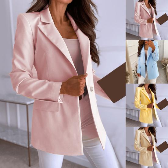 Bürodame Blazer Einfarbig Ein Knopf Herbst Winter Umlegekragen Lang