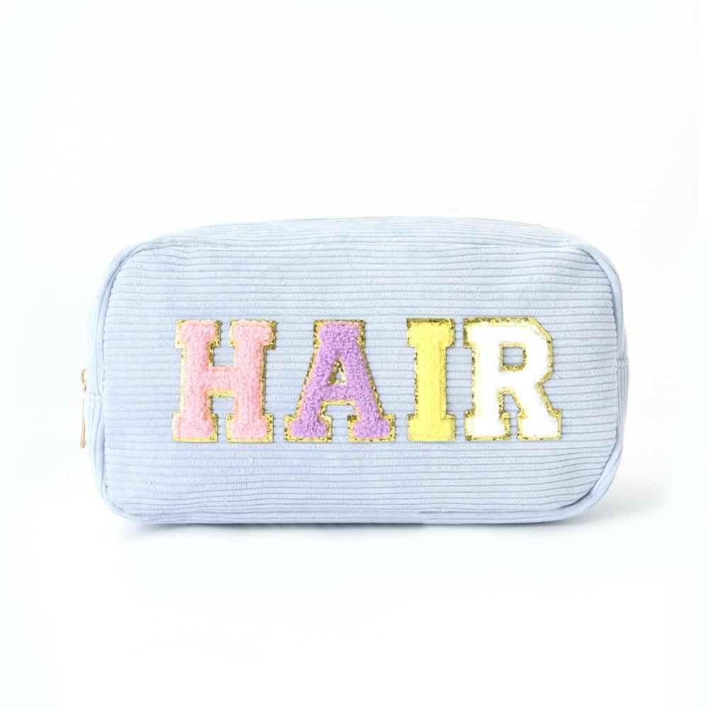 Corduroy Storage Bag Pink Beige Blue Purple Embroidery Letter Travel Makeup Bag High Capacity Lipstick Organizer Women Girls