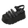Fairy Internet celebrity muffin thick bottom word with rhinestone sandals women summer new fashion wear lightweight height 8cm