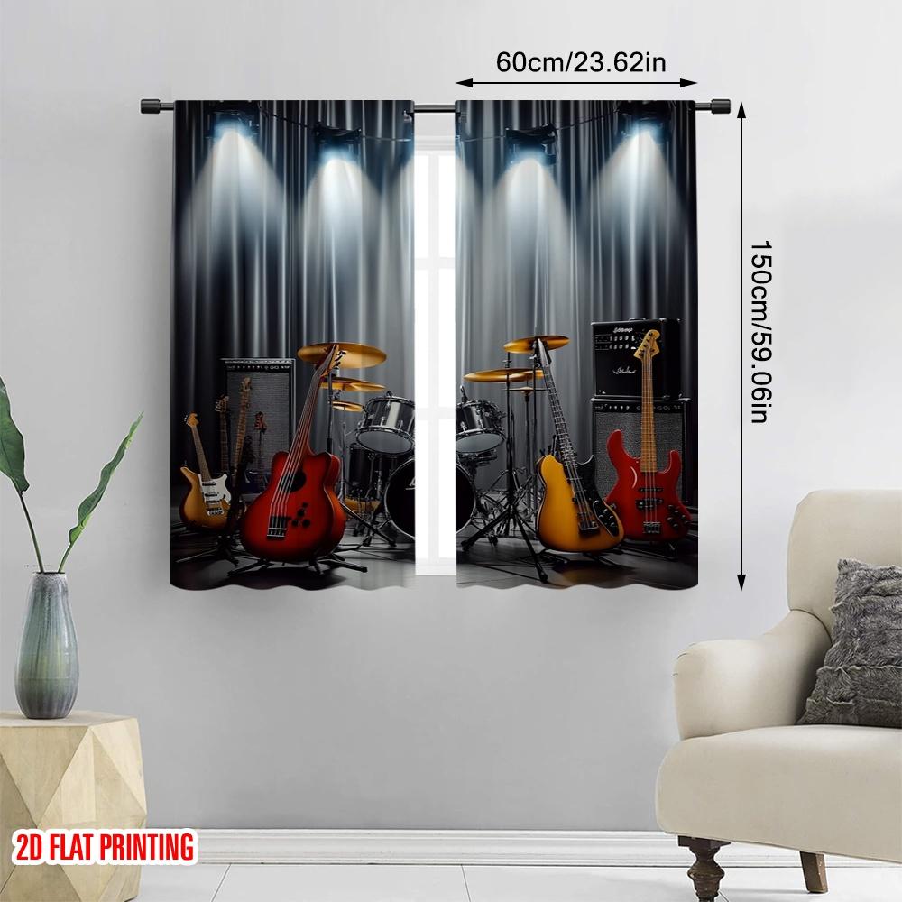 2pcs Window Drapes Rock Band Themed Machine Washable Fabric,Without Electricity Festive Backdrops Applies To Decorations