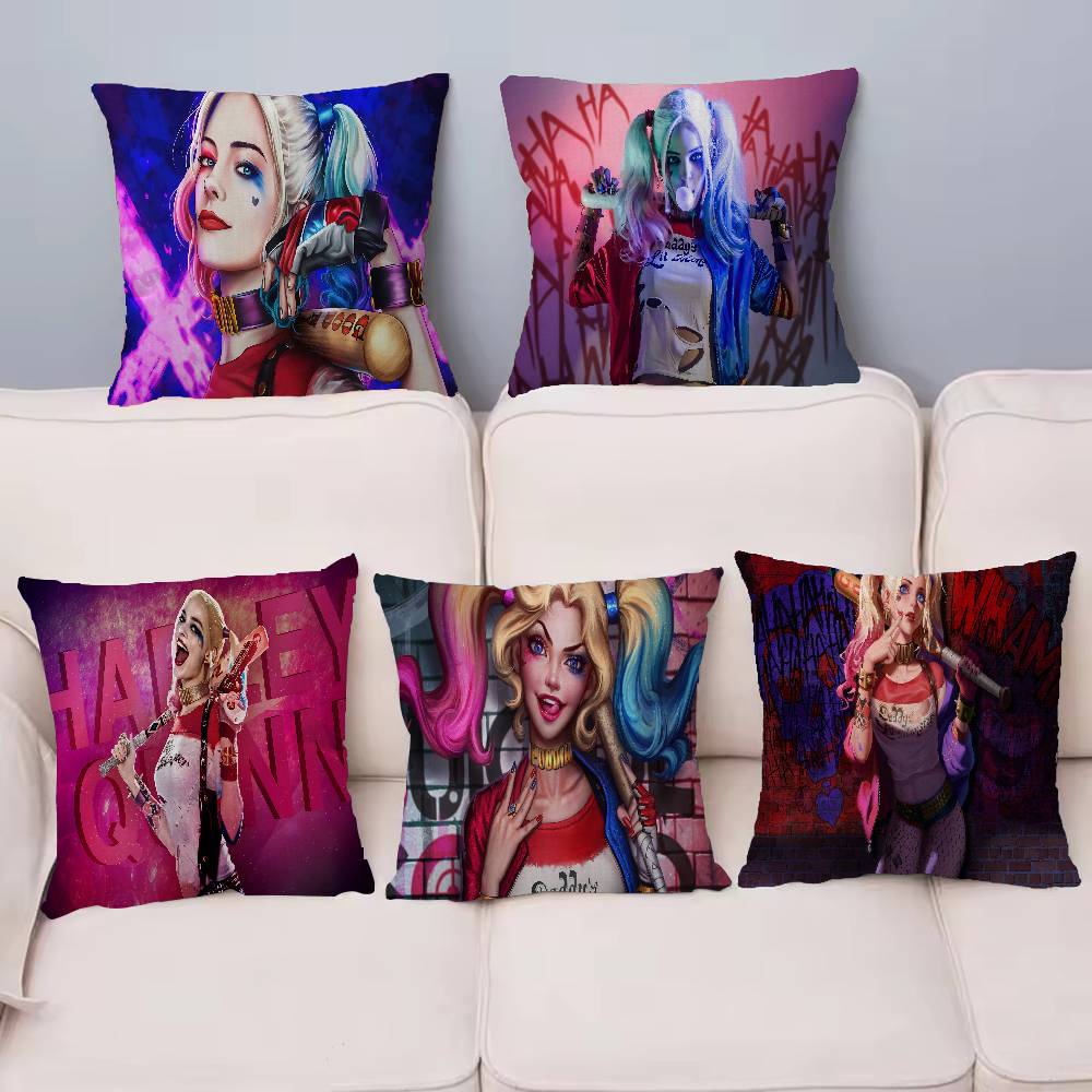 H-Harley Q-Quinn Anime Office Cushion Pillowcase Car Cushion Cover45X45CM Lumbar Pillowcase Sofa Pillowcover